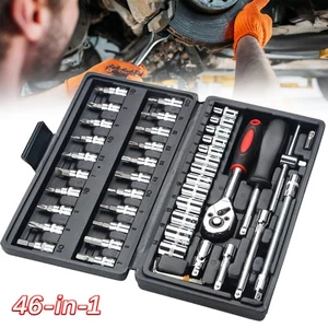 46 Tlg 1/4" Steckschlüssel Satz Set Knarrenkasten Ratschenkasten Nusssätze Tool - Bild 1 von 14