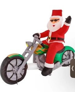 Christmas Masters 6ft Inflatable Santa Claus Riding a Motorcycle Yard Decoration - Picture 1 of 5
