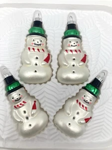 Snowman Glass Ornaments Bradford Christmas Trimmeries Set Of 4 Vtg Decor In Box - Picture 1 of 8