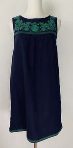 J Crew Damen S ärmelloses Etuikleid dunkelblau grün bestickt Leinen Taschen - Bild 1 von 10