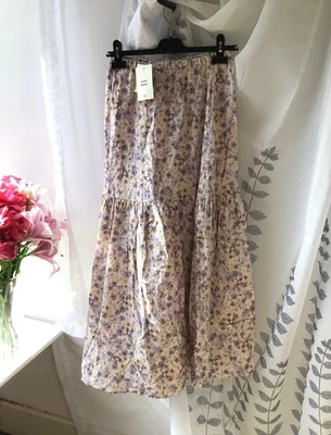 Floral Linen Blend Skirt Midi H&M Size XS New BNWT Peasant - Image 1 of 4