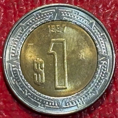 ALTA CALIDAD AU/UNC 1997 MÉXICO MEXICANO BIMETÁLICO UNO UN PESO-OCT222 Foto 1 de 2