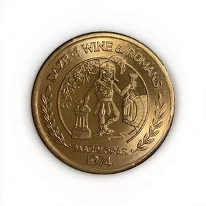 Mardi Gras Doubloon Krewe of Grela 1974 aluminium ton or étourdissement du vin et des romains - Photo 1/3