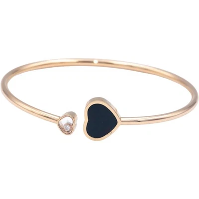 CHOPARD Happy Hearts 18k Rose Gold 0.05CT Diamond & Onyx Cuff Bracelet $3830 - Image 1 of 4