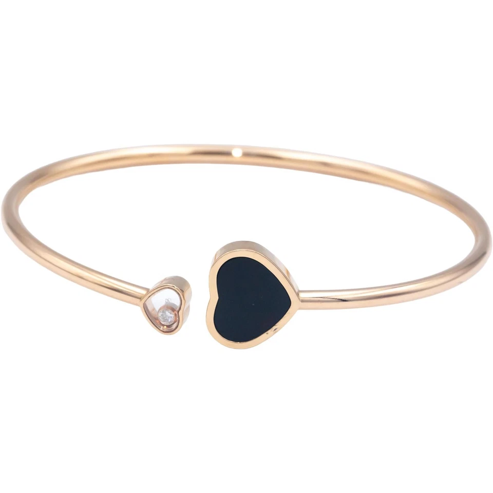 CHOPARD Happy Hearts 18k Rose Gold 0.05CT Diamond & Onyx Cuff Bracelet $3830 - Image 1 of 4