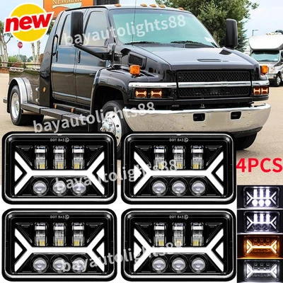 4PC 4x6" LED Headlights Hi/Lo DRL Fit Chevrolet 2003-09 C7500 C5500 C4500 Kodiak - Image 1 of 4