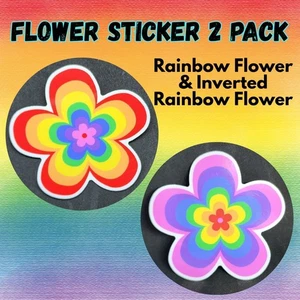 TWO Rainbow FLOWER Stickers - Rainbows Inverted Flowers Cute PRIDE LGBTQ Premium - Picture 1 of 10