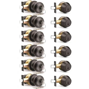 6 Pack Keyed Alike Front Door Knob and Deadbolt Set, Entry Door Locksets with... - Picture 1 of 7