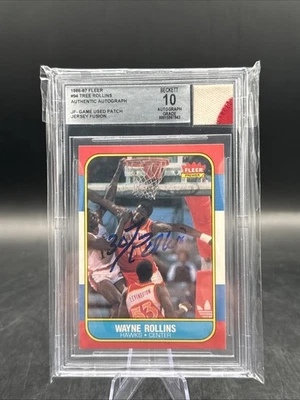 1986-87 Fleer Basketball Wayne Rollins #94 Jersey Fusion Game Used BGS 10 AUTO - Image 1 of 2