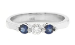 0.40 Carat Natural Blue Sapphire DIAMONDS in 14K Solid White Gold Woman Ring - Picture 1 of 8
