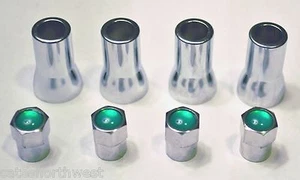 20008 20018 TPMS GREEN TOP NITROGEN Tire Valve Stem Cap Sleeve Cover Chrome Set - Picture 1 of 3