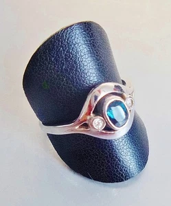 Anillo Solitario Mujer Oro Blanco 750 18K Diamantes Y Zafiro Real Compromiso - Imagen 1 de 2