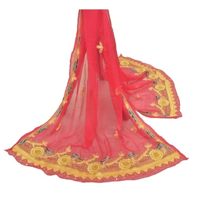 Bufandas Sanskriti Vintage Dupatta Estola Larga Pura Gasa Seda Rosa Cuentas a Mano Foto 1 de 4