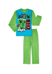 NWT 2-Piece Boys 10-12 MINECRAFT Fleece Pajama Set Green Gaming Pajamas - Picture 1 of 3