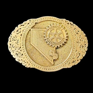 Fibbia cintura western vintage Nevada Rotary Club ottone USA ovale cowboy anni 80 1986 - Foto 1 di 10