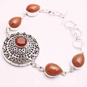Pulsera De Plata Con Piedra Solar Hecha A Mano Joyería Regalo 22 Gms BR-1048 - Imagen 1 de 3