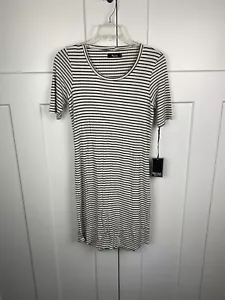 NWT Michael Lauren XS Eden Short Sleeve Mini Dress Black White Stripe T Shirt - Picture 1 of 6