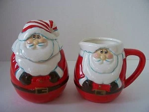 Santa Claus Sugar & Creamer Ceramic Christmas Handpainted Holiday - Picture 1 of 6
