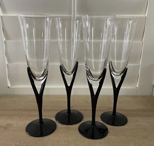 CAPISTRANO BLACK STEM CLEAR BOWL CHAMPAGNES SASAKI 9.5” TALL GLASSES MCM - Picture 1 of 5