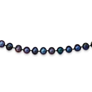 14k Yellow Gold 7-8mm Black Near Round Freshwater Cultured Pearl Necklace 24" - Picture 1 of 3