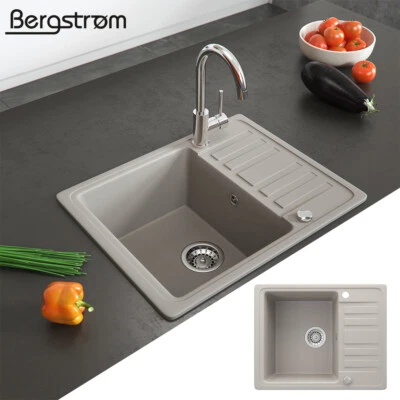 Évier de cuisine en granit encastré réversible 575x460 Beige Bergstroem