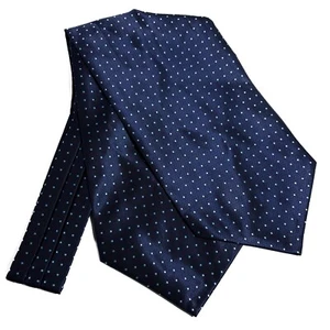 Navy Blue Polka Dot Jacquard Cravat/Ascot (Handmade) - Picture 1 of 3