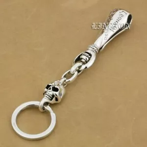Belt Clip Skull KeyChain 925 Sterling Silver Biker Punk Accessories 9T013B - Picture 1 of 7