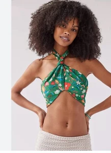 Out from Under Green Multicolor Floral Underwire Bikini Halter Top Size L - Picture 1 of 8