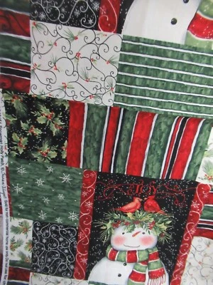 Christmas Susan Winget   "Snowman Holl Patch"   Cotton Fabric 1yx36"   VTG  RARE - Image 1 of 4