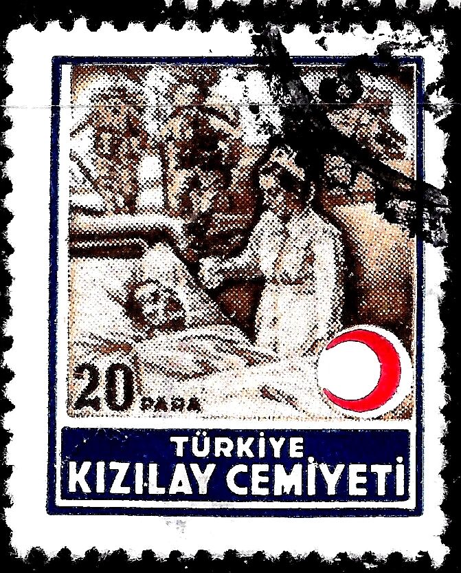 1944-5 TURKEY RED CRESCENT SOCIETY Caridad/AYUDA DE ENFERMERÍA PARA HERIDOS/postal usado Foto 1 de 1