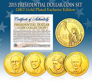 2015 Presidential $1 Dollar 24K GOLD PLATED President 4-Coin Full Set w/Capsules