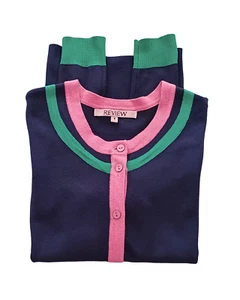 REVIEW • 6 - 8 Pink & Green Trim Navy Cardigan - Picture 1 of 5