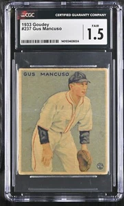 1933 Goudey (R319) #237 Gus Mancuso New York Giants - Rookie Card - CGC 1.5 Fair - Picture 1 of 2