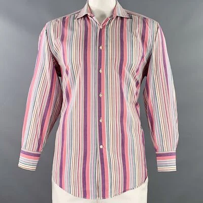 ETRO Size 42 Pink Multi Color Stripe Cotton Spread Collar Long Sleeve Shirt - Image 1 of 4
