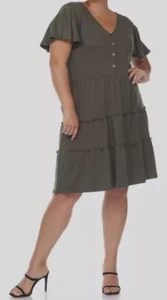 White Mark Women's Green Short Sleeve V-neck Tiered Midi Dress Plus Size 3XL - Picture 1 of 3
