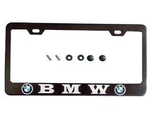 License Plate Frame Black Stainless Steel Vinyl Lettering FOR BMW - Foto 1 di 4