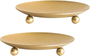 Gold Iron Plate Candle Holder, Decorative Iron Pillar Candle Plate, Set of 2, 4. - Picture 1 of 7