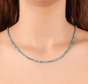 Neon Apatite Faceted Round 2MM AAA+ Gemstone Beads Minimalist Women Necklace 18" - Picture 1 of 9