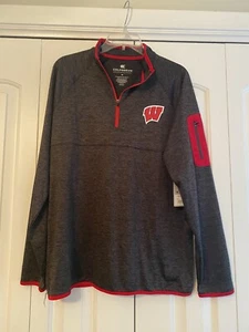 Colosseum Men's Size M Wisconsin Badgers Black+Gray Logo Quarter-Zip Shirt - Picture 1 of 7