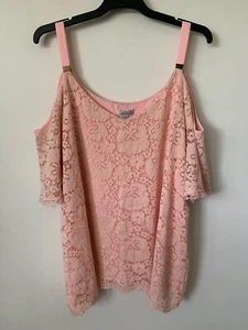 AUTOGRAPH SIZE 24 OFF THE SHOULDER THIN STRAP LINED LACE PALE PINK TANK TOP - Picture 1 of 4