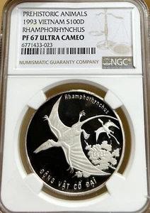 1993 Vietnam 100 Dong NGC PF67 UC Prehistoric Animals - Rhamphorhynchus Silver - Picture 1 of 2