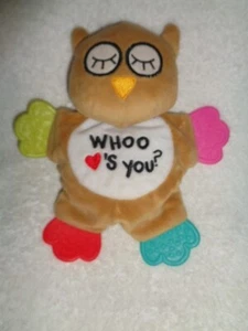 Owl Brown Plush Whoo Heart Loves You colorful Cribmates Baby Crinkle Teether Toy - Picture 1 of 4