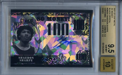 2021-2022 Shaedon Sharpe Metal So Money Black Crystal 2/7 Gem Mint 9.5 Auto 10 - Image 1 of 3