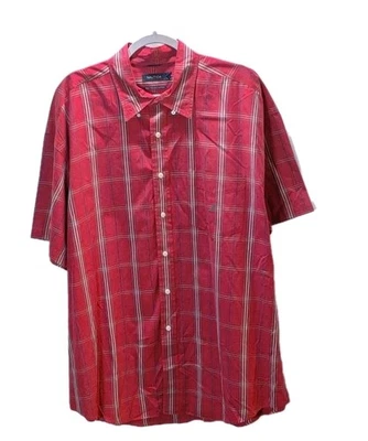 Mens Nautica XXL Dark Red Stripe Short Sleeve Classic Business Casual Button Up - Image 1 of 4