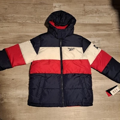 NEW Reebok Puffer Coat Size M 10/12 Youth Fleece Americana Colorblock NWT - Image 1 of 4