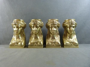 4 Solid Gilt Bronze Caryatids, Empire Style, Return from Egypt, circa 1810 - Picture 1 of 10