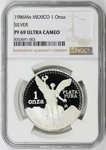 1986-Mo Mexico Silver 1 Onza NGC PF69 Ultra Cameo - Picture 1 of 4