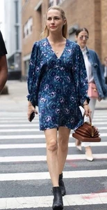 AMUR Steph Crinkle satin blue floral dress 2 - Picture 1 of 19