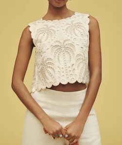 Farm Rio x Anthropologie Eyelet Open-Back Cropped Tank Medium - Bild 1 von 3