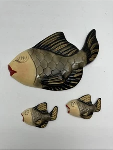 Vintage Miller Studio Kreidegeschirr Fisch 60er Jahre 3er Set Wanddeko LESEN - Bild 1 von 10